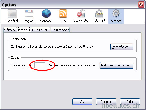 taille du cache firefox