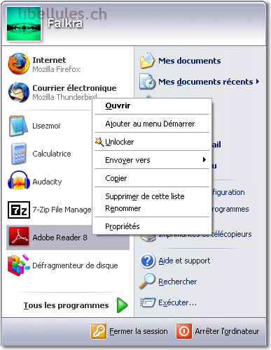 Menu démarrer: filtrer les programmes récents