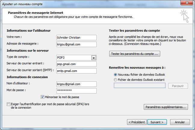 Ajouter un compte Gmail dans Outlook 2010