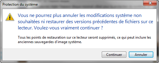 Suppression des points de restauration sous Windows 7