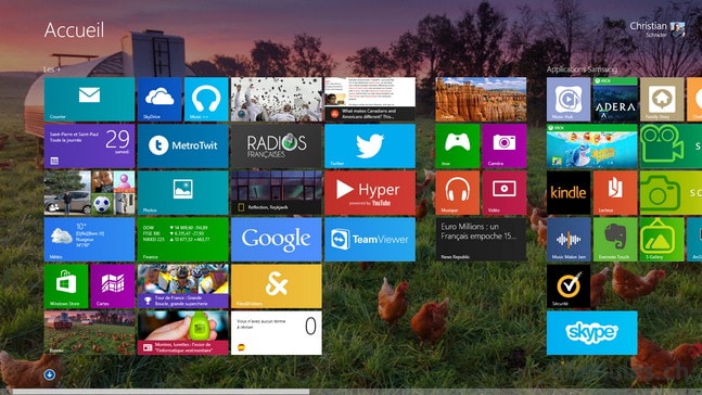 écran d'accueil Windows 8.1, exemple avec les vignettes
