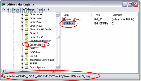 Supprimer l'avertissement de validation WHQL