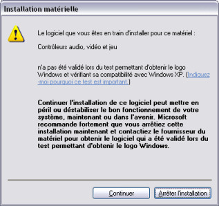 Supprimer l'avertissement de validation WHQL 