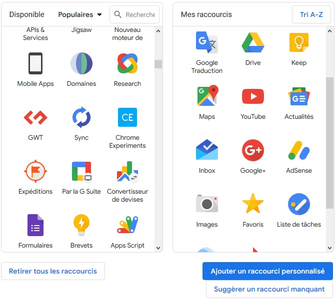 Google Shortcuts - services Google et autres sur Firefox