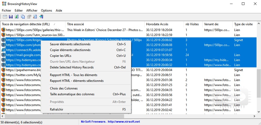 BrowsingHistoryView - pour supprimer les enregistrements d'historique de Chrome ou Firefox