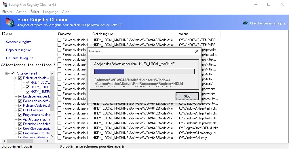 Eusing Free Registry Cleaner - logiciel dédié à la réparation du registre de Windows