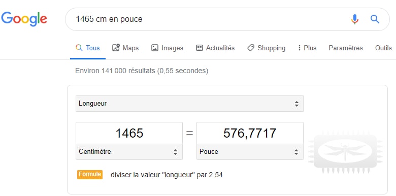 Google comme convertisseur d'unités de mesure