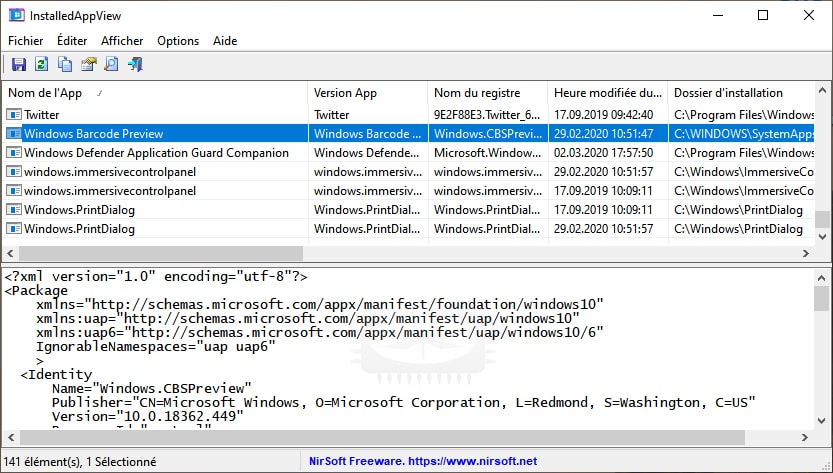InstalledAppView - affichez la liste des applications Windows 10