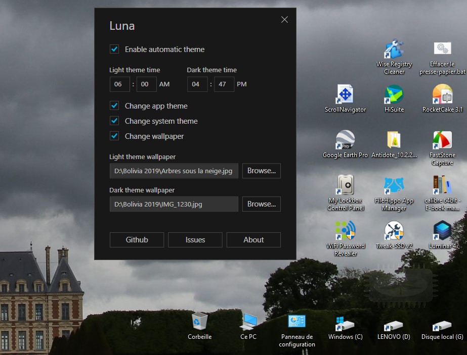 Un sélecteur de thème automatique en mode sombre pour Windows 10
