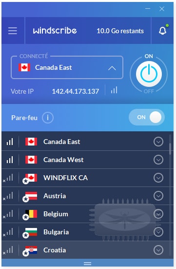 Windscribe - un client VPN gratuit avec 10 Go de données par mois