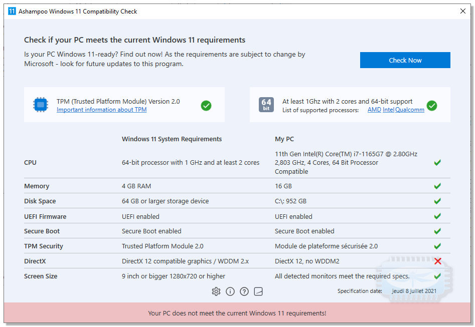 Ashampoo Windows 11 Compatibility Check - analyseur de compatibilité de PC à Windows 11 ??