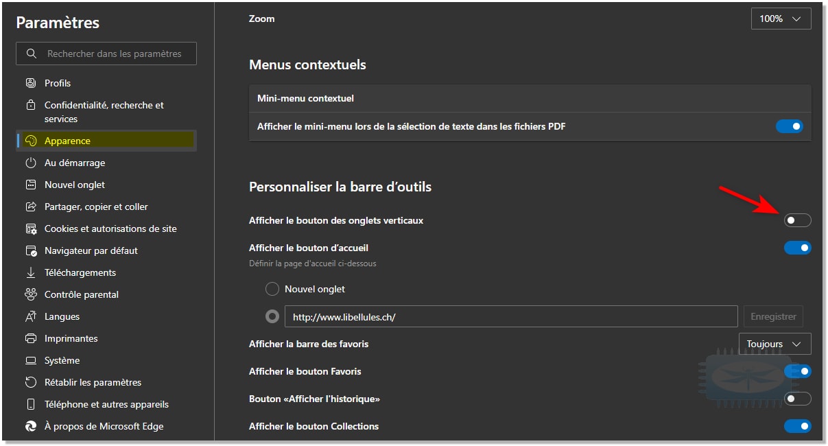 Afficher ou masquer le bouton 'Activer les onglets verticaux' dans Edge