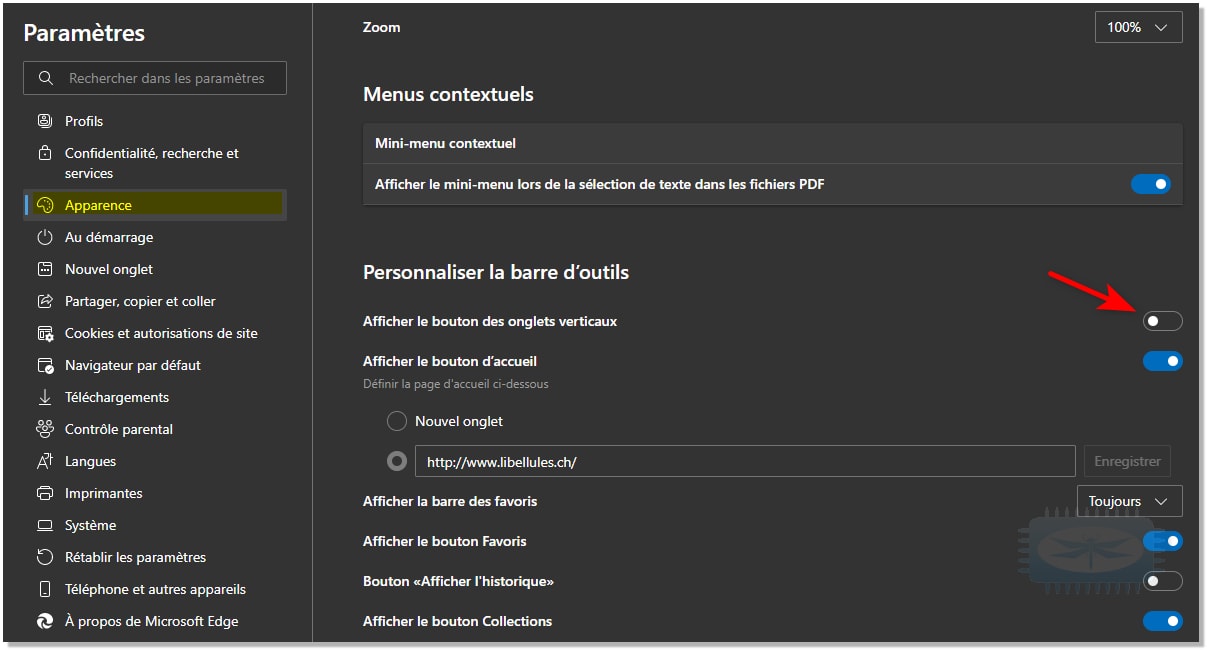 Afficher ou masquer le bouton 'Activer les onglets verticaux' dans Edge