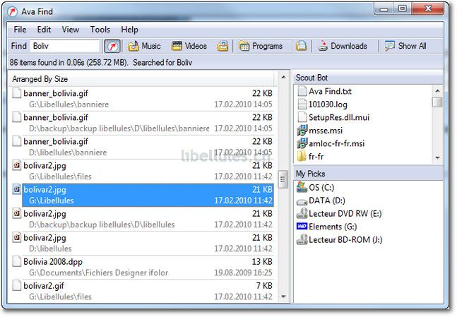 Ava Find explore votre système et mémorise l'emplacement de chaque fichier