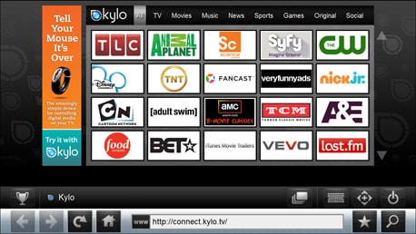 Kylo - un navigateur web spécialement pensé et conçu pour parcourir du contenu Web et visionner des vidéos de l'internet sur un grand écran de télévision.