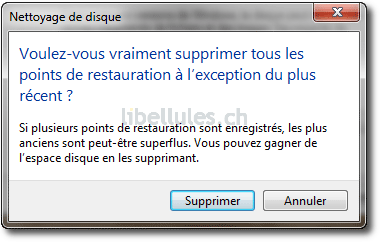 Comment supprimer tous les points de restauration sauf le plus récent