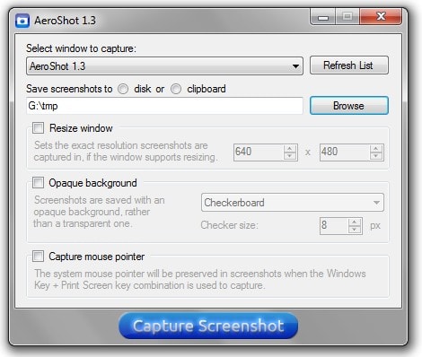 AeroShot permet d'effectuer des captures d'écran d'une fenêtre, tout en préservant sa transparence