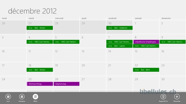 calendrier de Windows 8