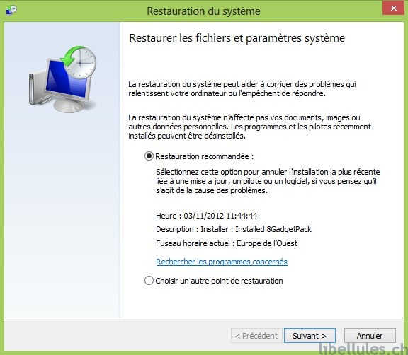 Restaurer votre PC sous Windows 8