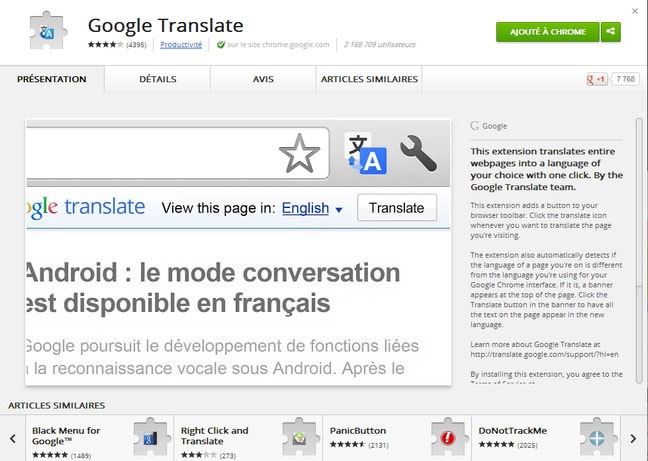 Google Translate pour Chrome