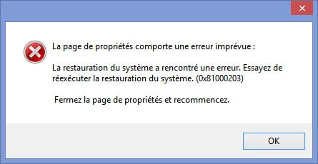 Problème restauration système - erreur 0x81000203