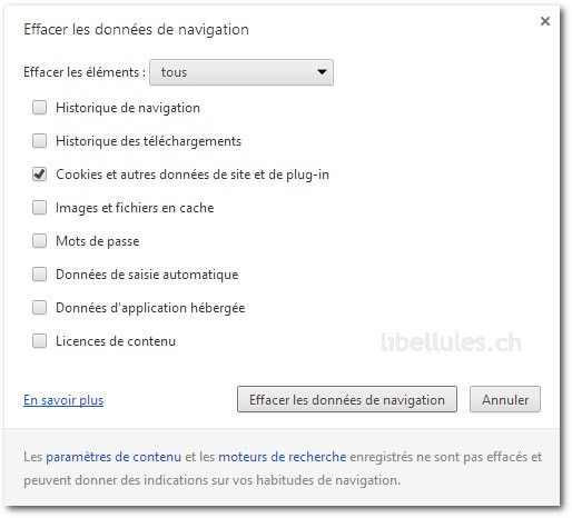 Chrome - Supprimer les cookies