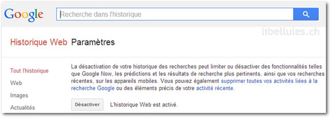 Suppression, gestion de vos recherches sur Google