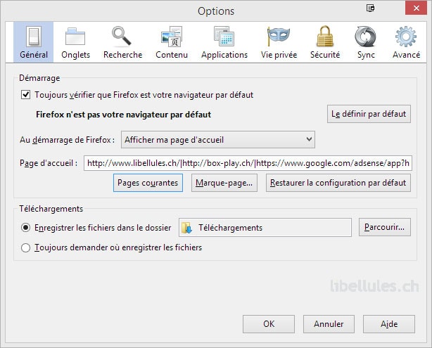 Firefox : Page d'accueil multi-onglets