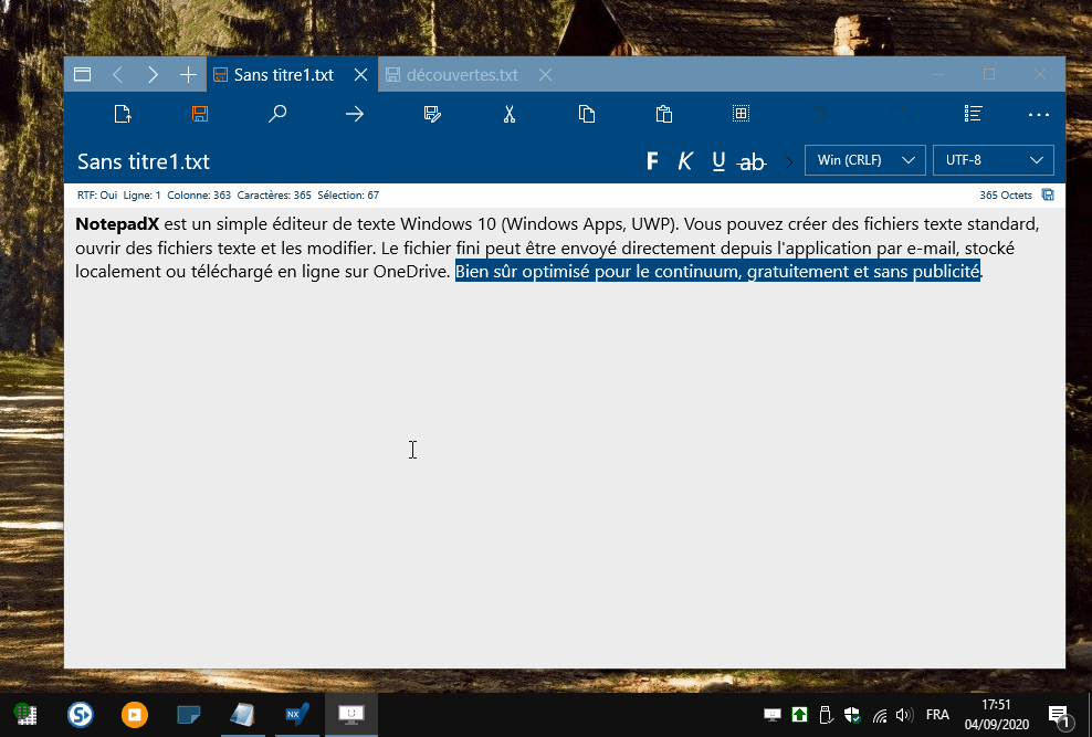 NotepadX - éditeur de texte développé pour Windows 10