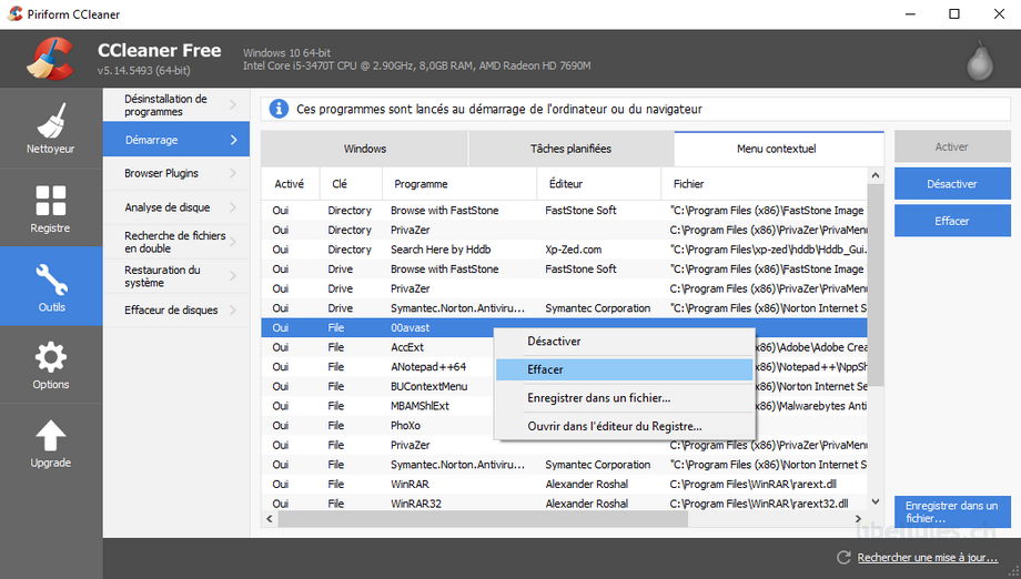 Faire de l'ordre dans le menu contextuel de Windows avec CCleaner