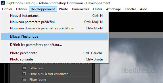 2 astuces pour optimiser Lightroom - Effacer l'historique