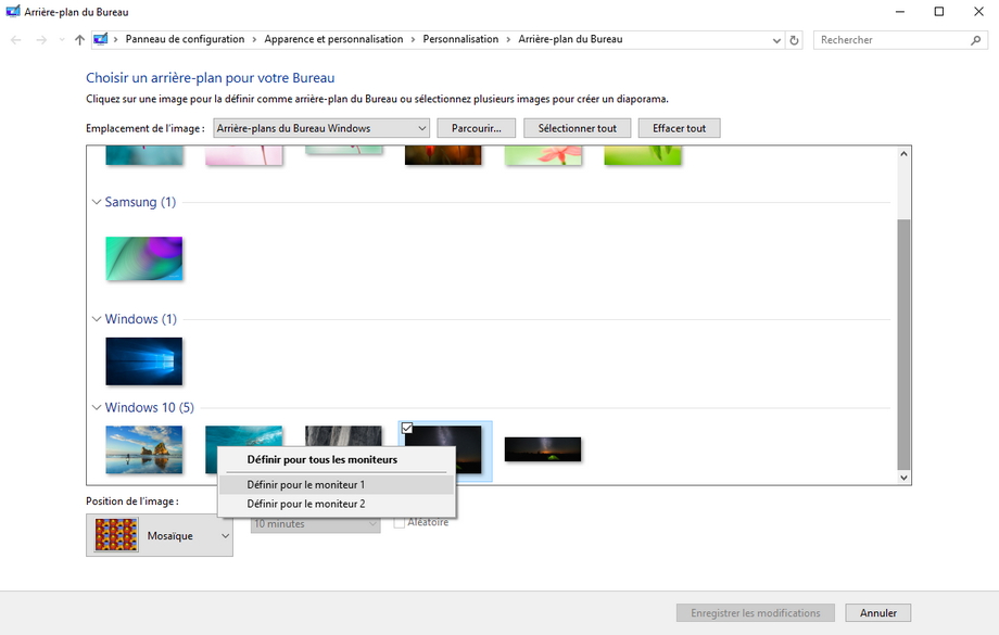fond d'ecran different sur 2 ecrans windows 7