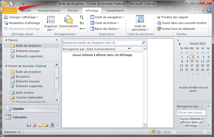 Outlook 2010 - Installer un compte e-mail