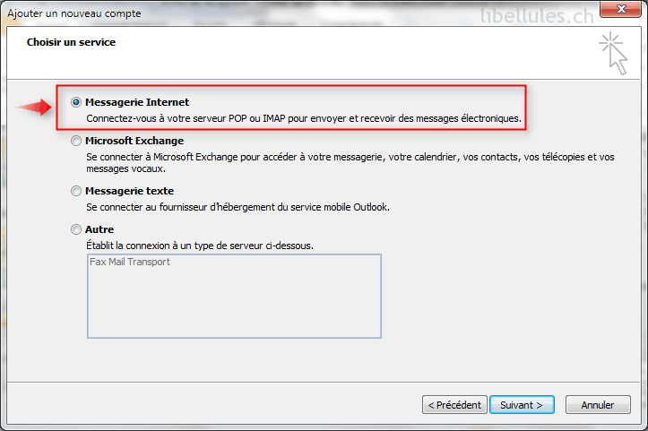 Outlook 2010 - Installer un compte e-mail