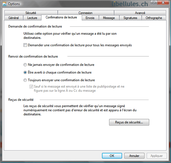 Windows Mail - Gérer les paramètres d’accusés de réception