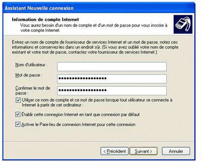 Information de compte Internet